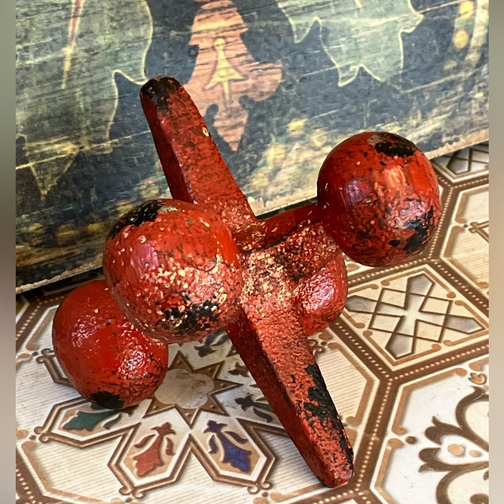 Vintage Midcentury Cast Iron Red Jack Sculpture Doorstop